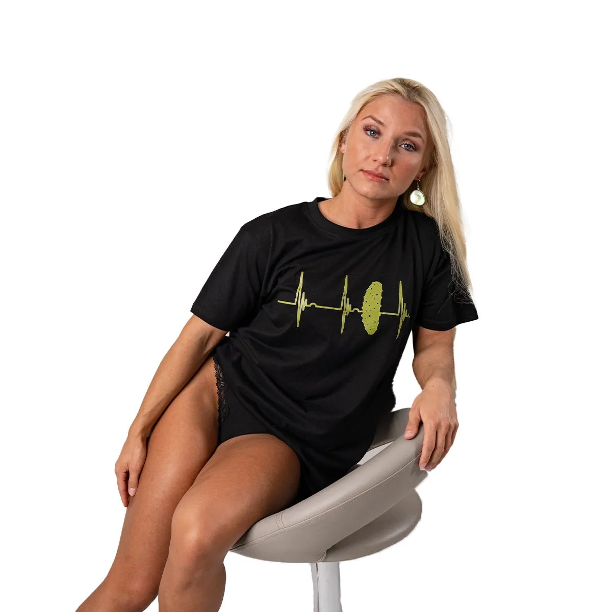 T-Shirt schwarz mit grünem Herzschlag